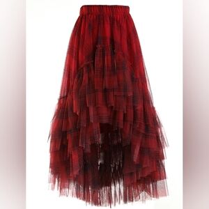 Punk Red Plaid Asymmetrical Tulle Skirt